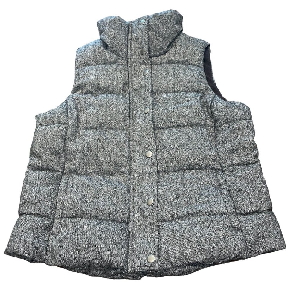 Old Navy Women's XL Tweed Gray Quilted Fleece Lined Puffer Vest Wool Blend Thick